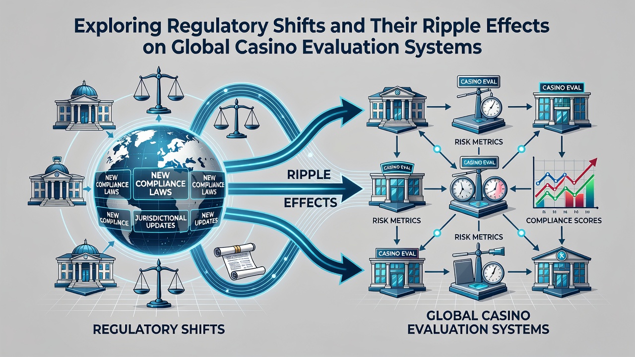 Analysts reviewing updated regulatory compliance charts and casino performance metrics on multiple screens